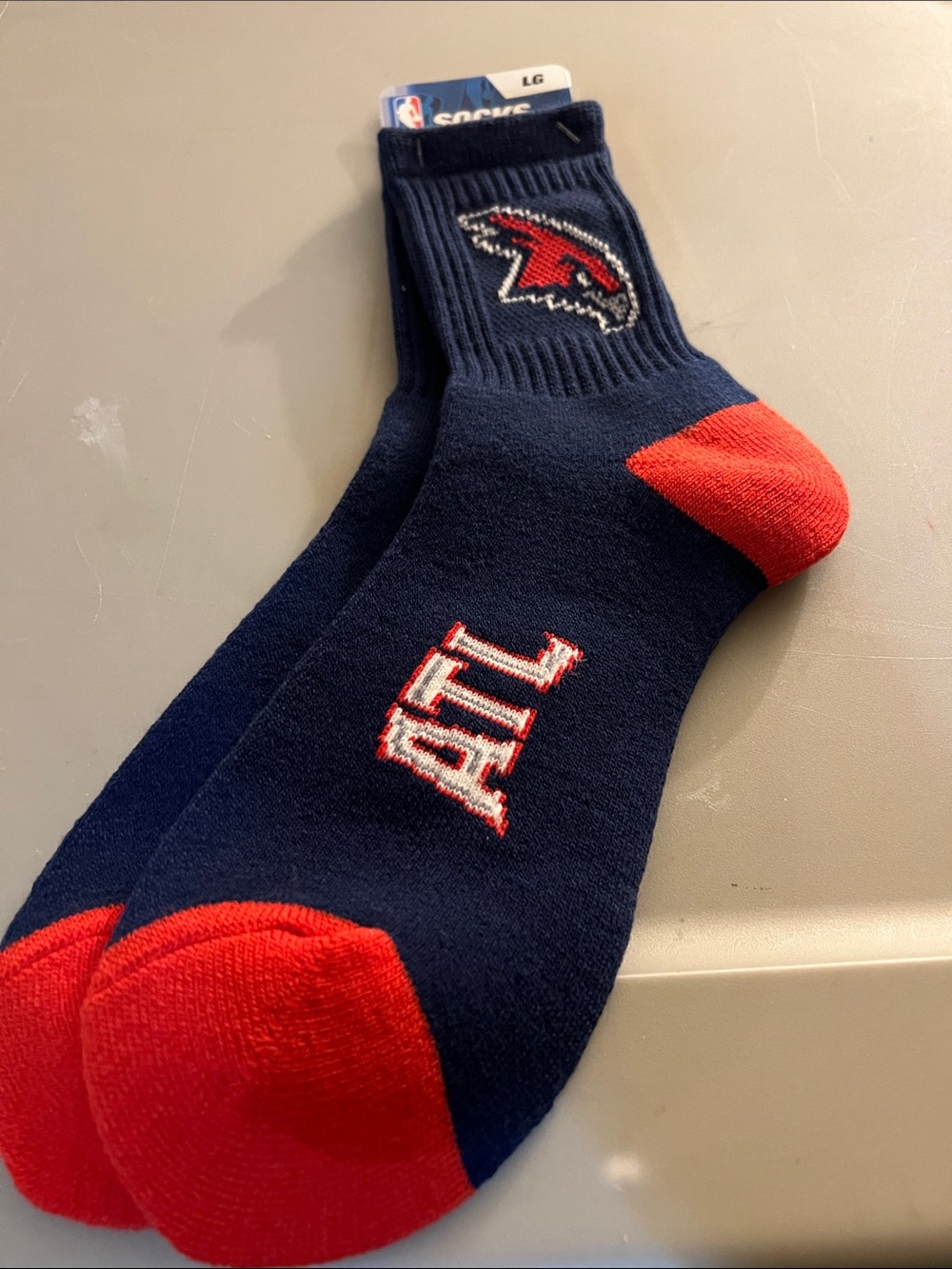 ATL Navy & Red Crew Socks - Men's Athletic Socks sz LG